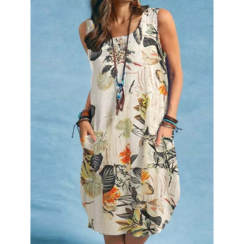 Women's Midi Dress Casual Dress Elegant Stylish Basic Vacation Daily Regular Fit Floral Sleeveless Crew Neck Yellow Red Navy Blue Summer Spring4