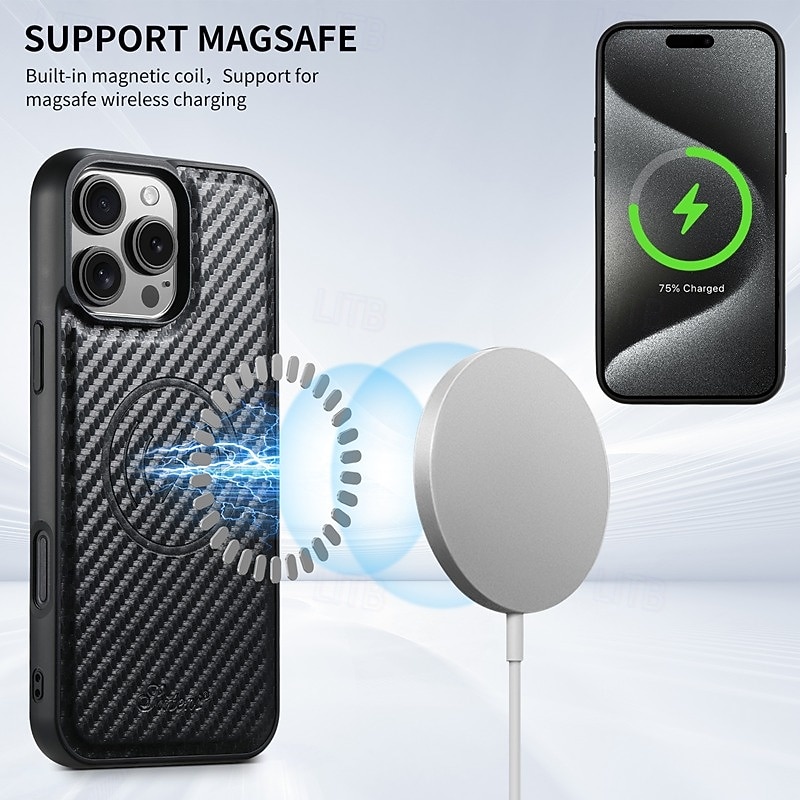 Phone Case For iPhone 17 Pro Max 17 Air 16 15 14 Pro Max Plus 13 12 Pro Max Back Cover with Stand Holder Magnetic Support Wireless Charging Retro Carbon Fiber3