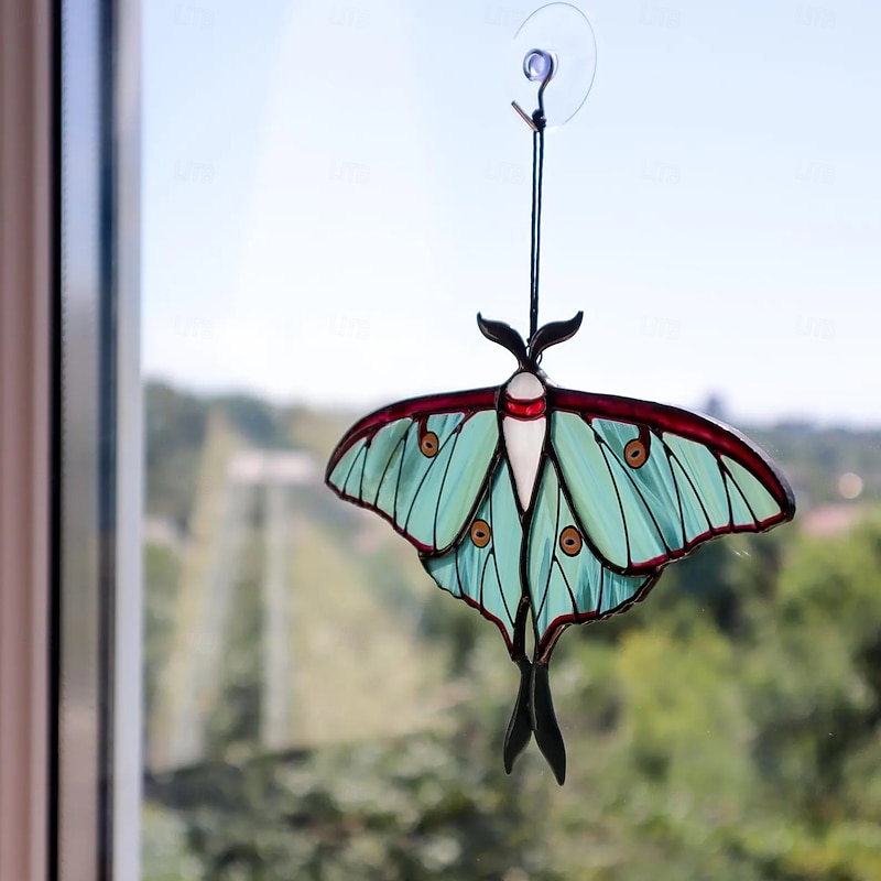 Luna Moth Stained Glass Window Hangings Mothers Day Gifts Birthday Gift For Mom Butterfly Stained Glass Suncatcher Garden Art