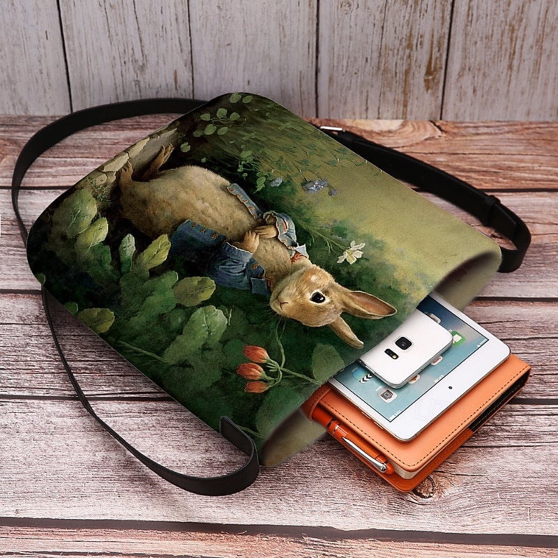 Women's Easter Bunny Shoulder Bag Crossbody Bag - Vintage Peter Rabbit design, hand-painted watercolor style, adjustable shoulder strap, perfect for Easter celebrations, spring outings and casual wear4