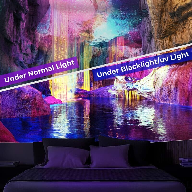 Blacklight Tapestry Glow in the Dark Glow Party UV Reactive Trippy Cave Misty Nature Landscape Hanging Tapestry Wall Art Mural for Living Room Bedroom3