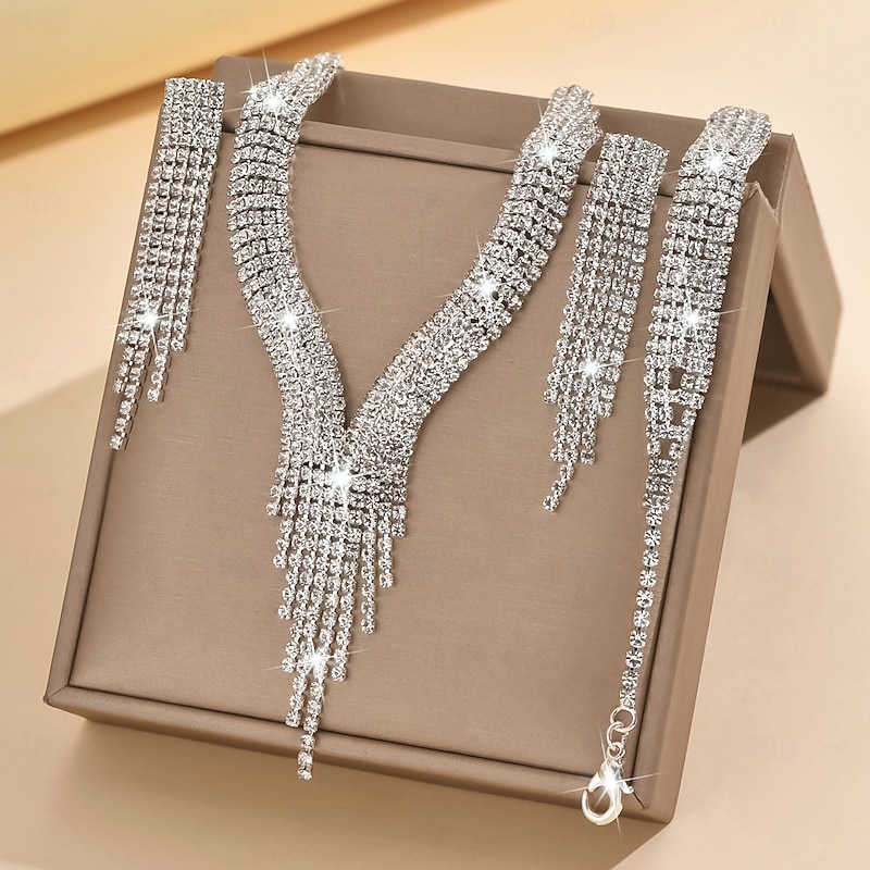 Bridal Jewelry Sets One-piece Suit Alloy 1 Bracelet Earrings Necklace Women's Stylish Luxury Cute Fancy Joy Geometric Jewelry Set For Party Evening Wear3