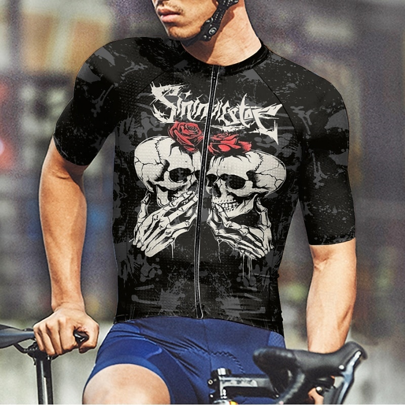 Men's Cycling Jersey Skull Short Sleeve Bike Tee Tshirt Jersey with 3 Rear Pockets Mountain Bike MTB Quick Dry Anatomic Design Wicking Breathable Sports Black Clothing Apparel2