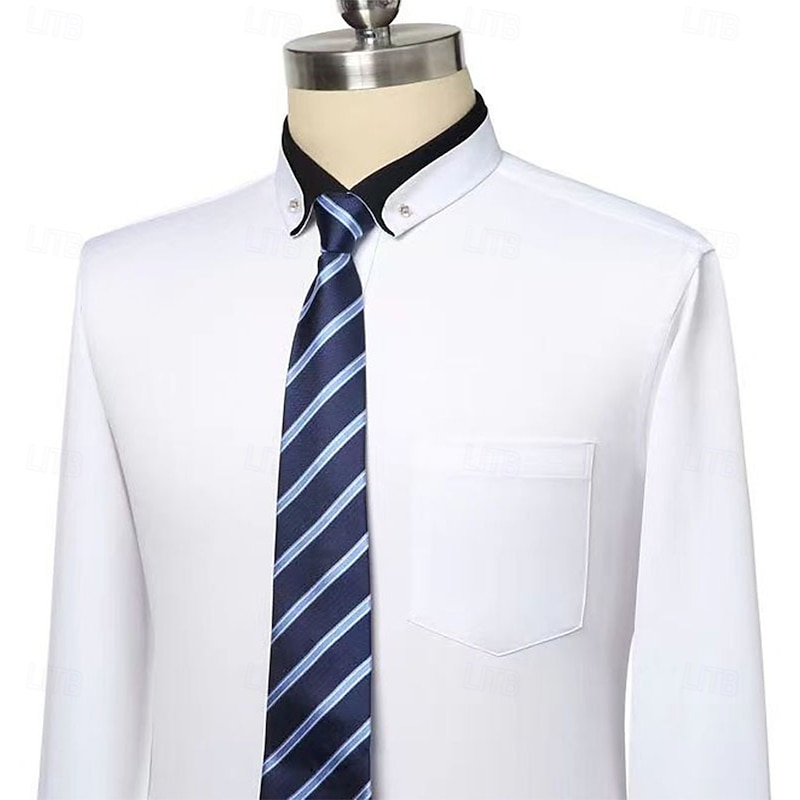 Men's Dress Shirt Button Down Shirt Non Iron Shirt Solid / Plain Color Wedding Light Blue Black White Pink Long Sleeve Turndown All Seasons Clothing Apparel Patchwork4