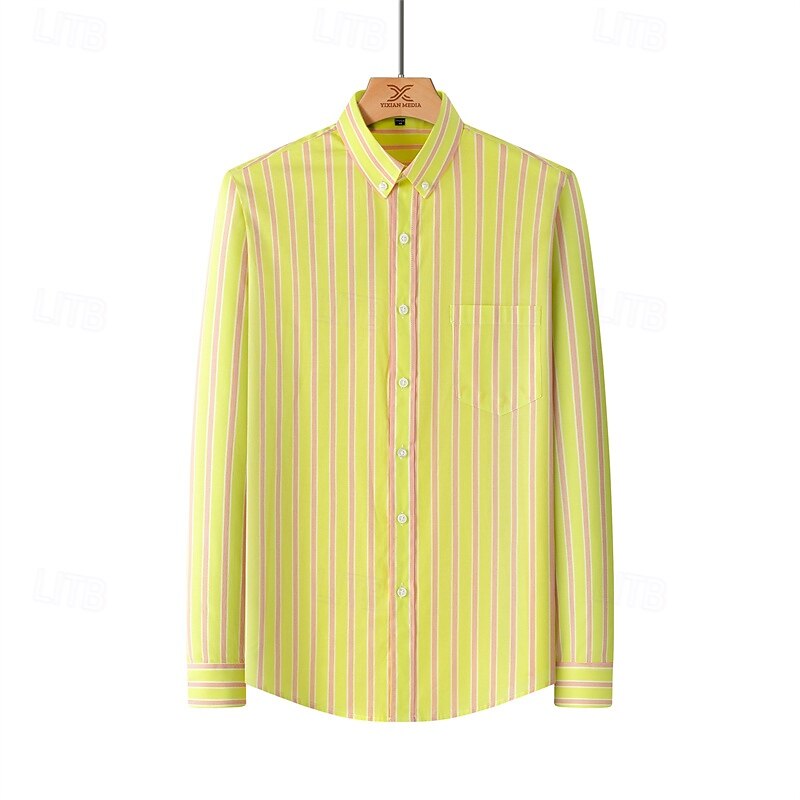 Men's Shirt Summer Shirt Casual Shirt Beach Shirt Button Up Shirt Yellow Pink Blue Green Long Sleeve Stripes Lapel Vacation Hawaiian Button-Down Clothing Apparel Fashion Casual Comfortable4
