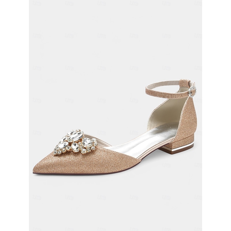 Glamorous Wedding Flats for Women with Crystal Embellishment – Pointed Toe, Low Block Heel, Elegant Bridal Shoes for Special Occasions2