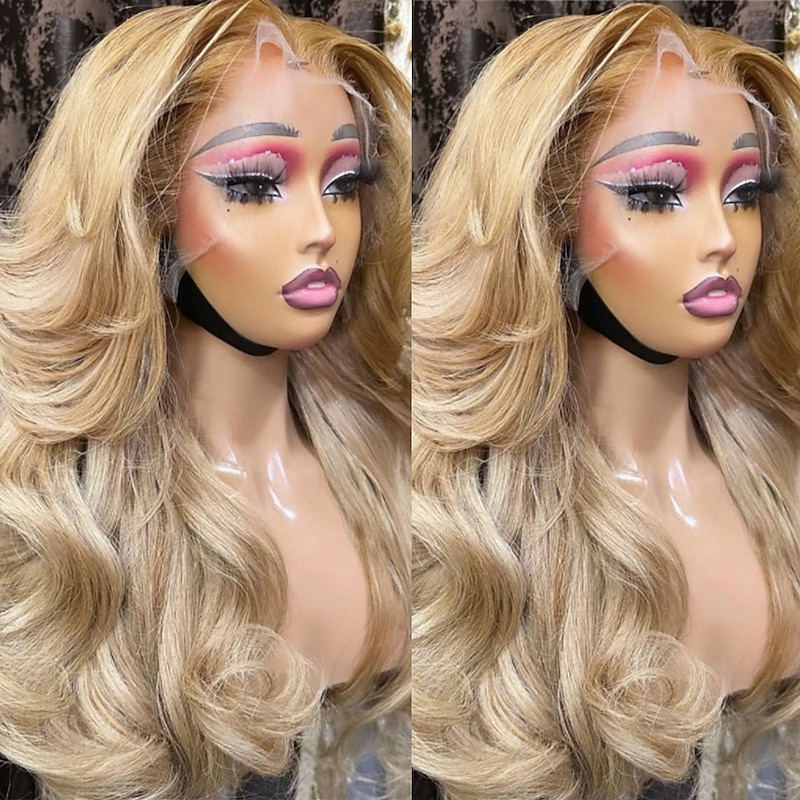 Unprocessed Virgin Hair 5x5 Closure 13x4 Lace Front Wig Free Part Brazilian Hair Wavy Blonde Wig 130% 150% Density with Baby Hair Ombre Hair Highlighted / Balayage Hair Glueless Pre-Plucked For Women4
