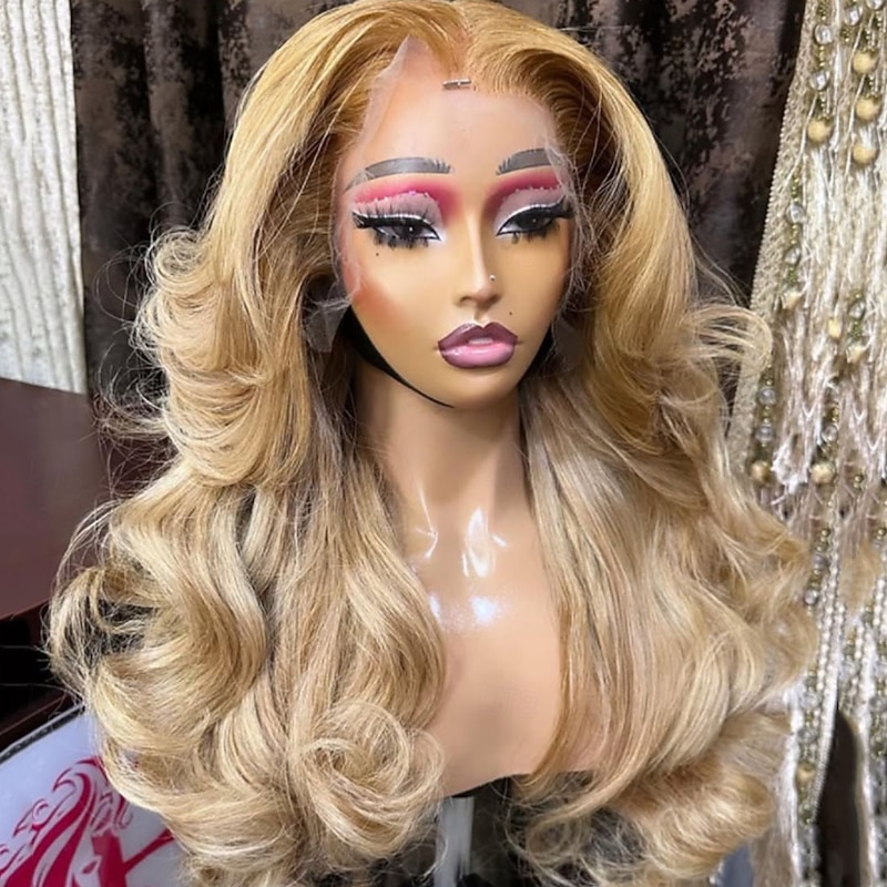 Unprocessed Virgin Hair 5x5 Closure 13x4 Lace Front Wig Free Part Brazilian Hair Wavy Blonde Wig 130% 150% Density with Baby Hair Ombre Hair Highlighted / Balayage Hair Glueless Pre-Plucked For Women