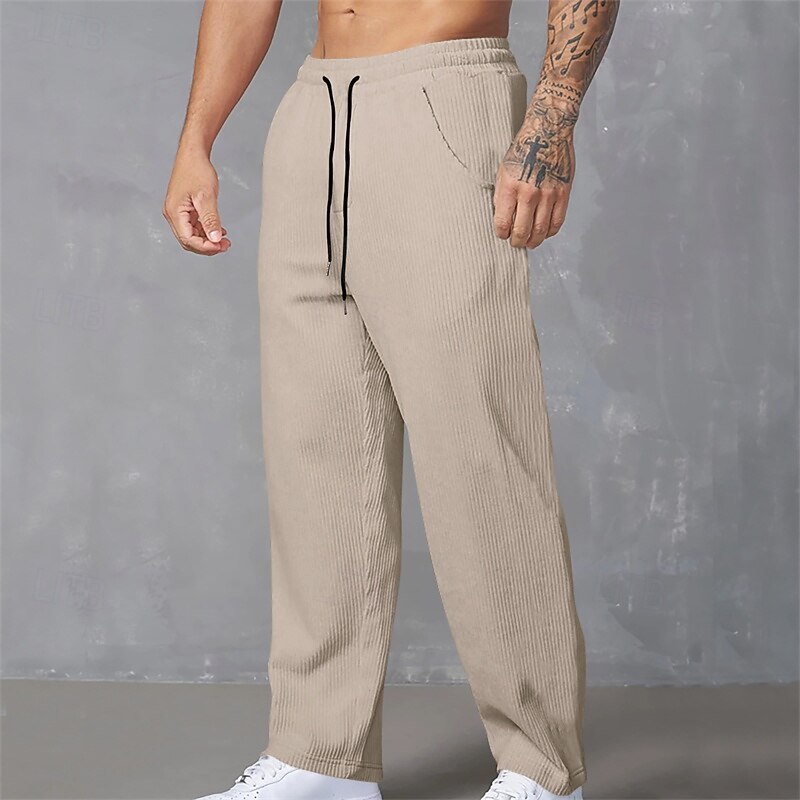Men's Sweatpants Corduroy Pants Trousers Casual Pants Pocket Elastic Waist Drawstring Plain Comfort Sports Outdoor Daily Fashion Casual Black White Micro-elastic2
