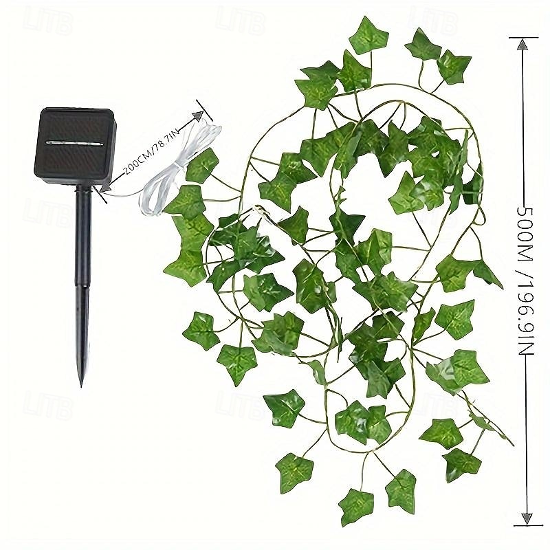 5M-50Leds Outdoor Solar Climbing Tiger Vine Green Leaf Copper Wire Light String Courtyard Garden Wedding Festival Atmosphere Decoration Light String4