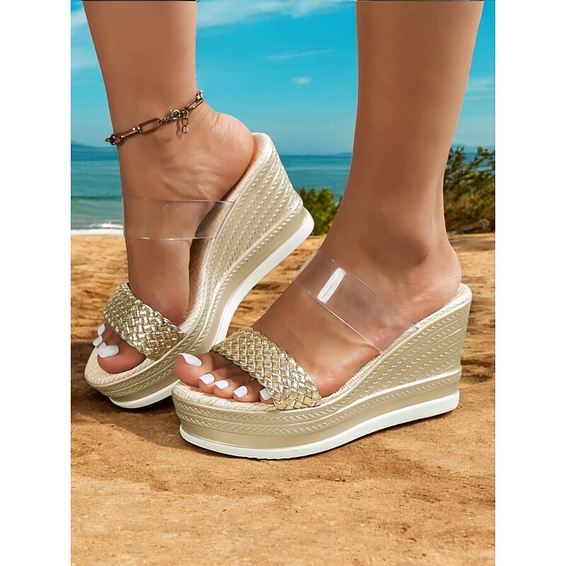 Women's Clear Strap Wedge Platform Sandals – Open-Toe Slip-On High Heel Shoes for Summer Beach & Party Wear
