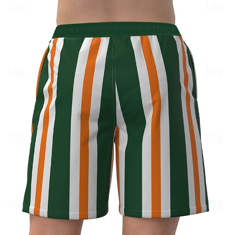 St. Patrick's Day Men's Four Leaf Clover Patriotic Irish Flag Swim Trunks Swim Shorts Board Shorts Mid Waist Hawaiian Holiday Side Pockets Mesh Lining Elastic Drawstring Waist Designer Clothing2
