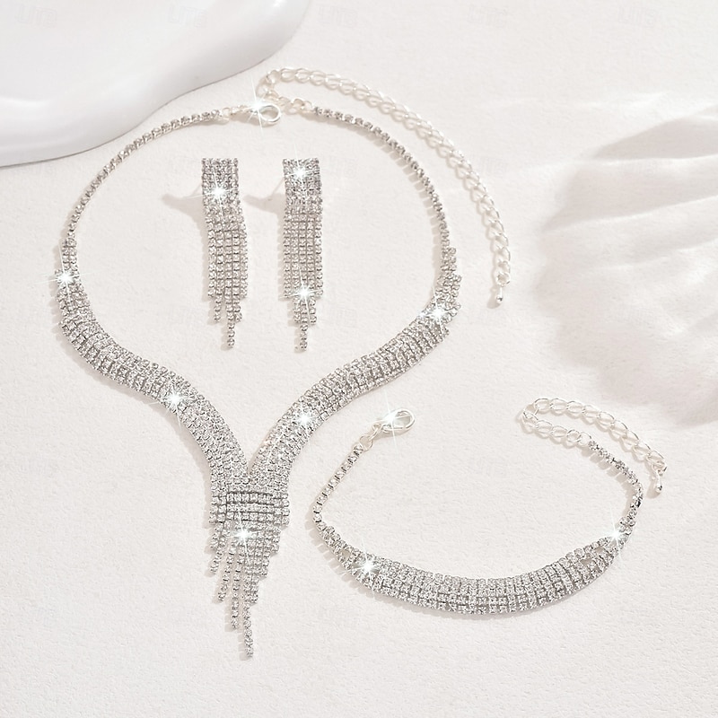 Bridal Jewelry Sets One-piece Suit Alloy 1 Bracelet Earrings Necklace Women's Stylish Luxury Cute Fancy Joy Geometric Jewelry Set For Party Evening Wear4