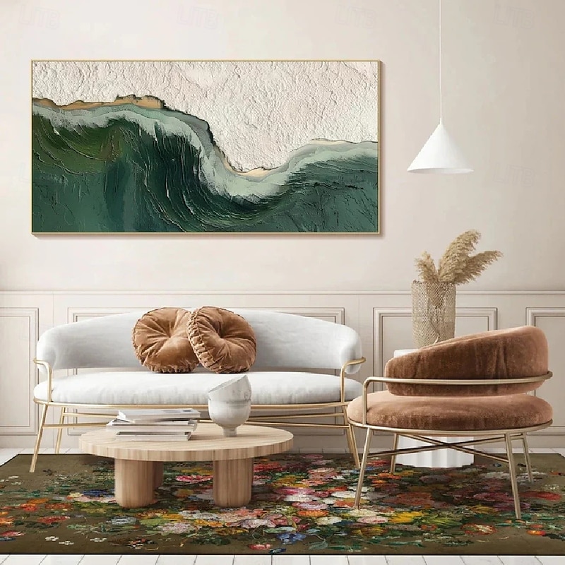Handmade white green and black 3D textured abstract painting hand-painted ocean seascape oil painting modern wall art landscape wall decoration artwork