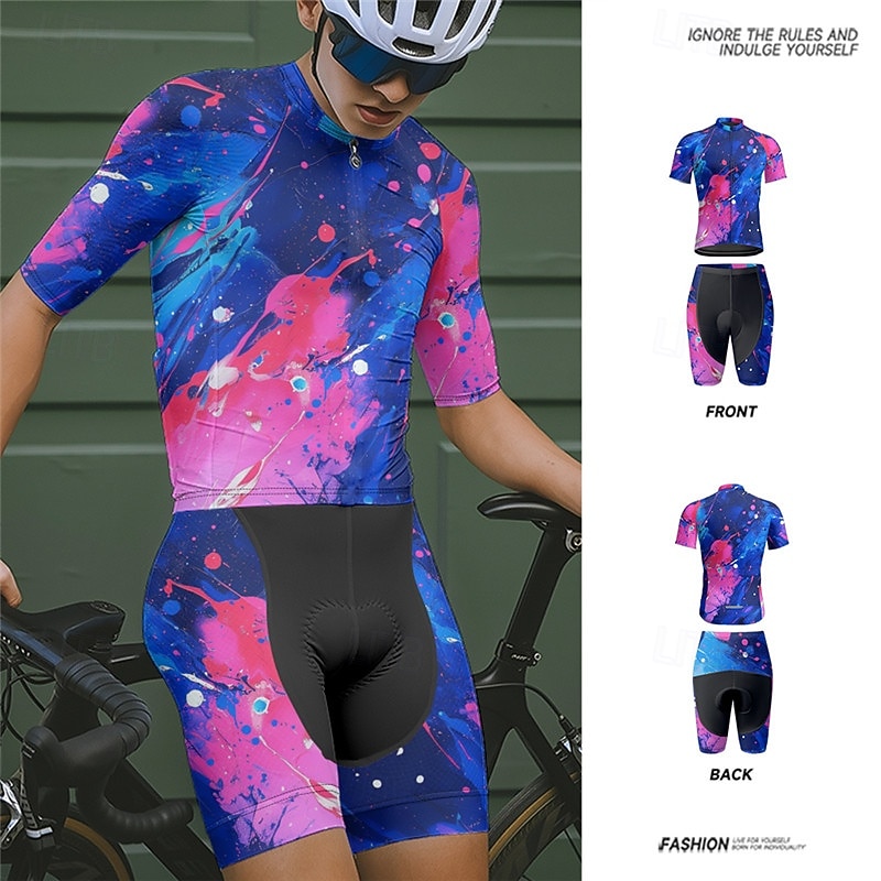 Men's Cycling Jersey with Shorts Graffiti Short Sleeve Bike Clothing Suit with 3 Rear Pockets Mountain Bike MTB Road Bike Cycling Front Zipper Sweat wicking Comfortable Breathable Sports Black Yellow