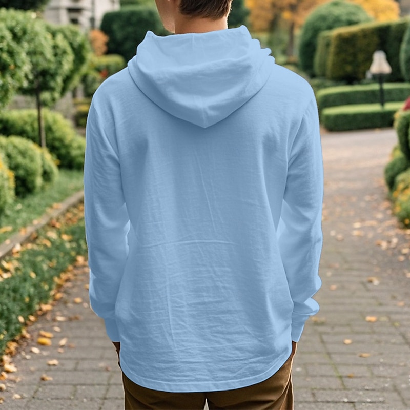 Men's Shirt Beach Wear Hooded Shirt Solid / Plain Color Street Going out Black White Khaki Gray Long Sleeve Hooded Summer Clothing Apparel Adjustable Drawstring Hood2