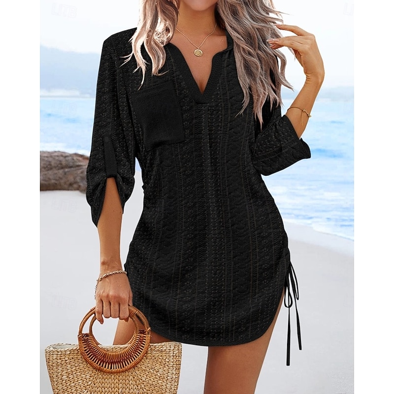 Women's Mini Dress Cut Out Dress Sexy Dress Elegant Casual Daily Regular Fit Solid Color Long Sleeve V Neck Black White Yellow Pink Fall