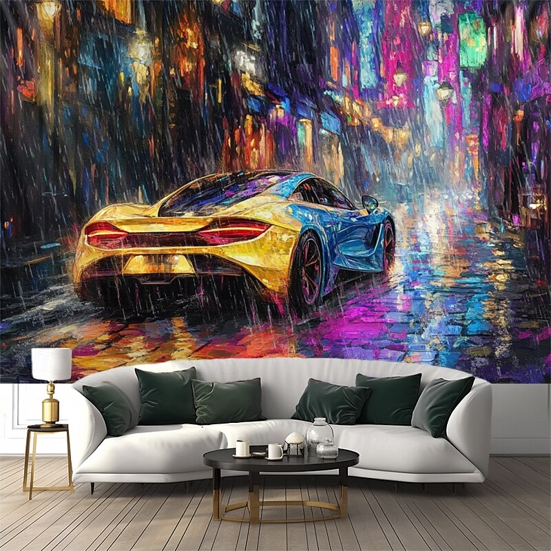 Blacklight Tapestry Glow in the Dark Glow Party UV Reactive City Street Car Trippy Misty Nature Landscape Hanging Tapestry Wall Art Mural for Living Room Bedroom4