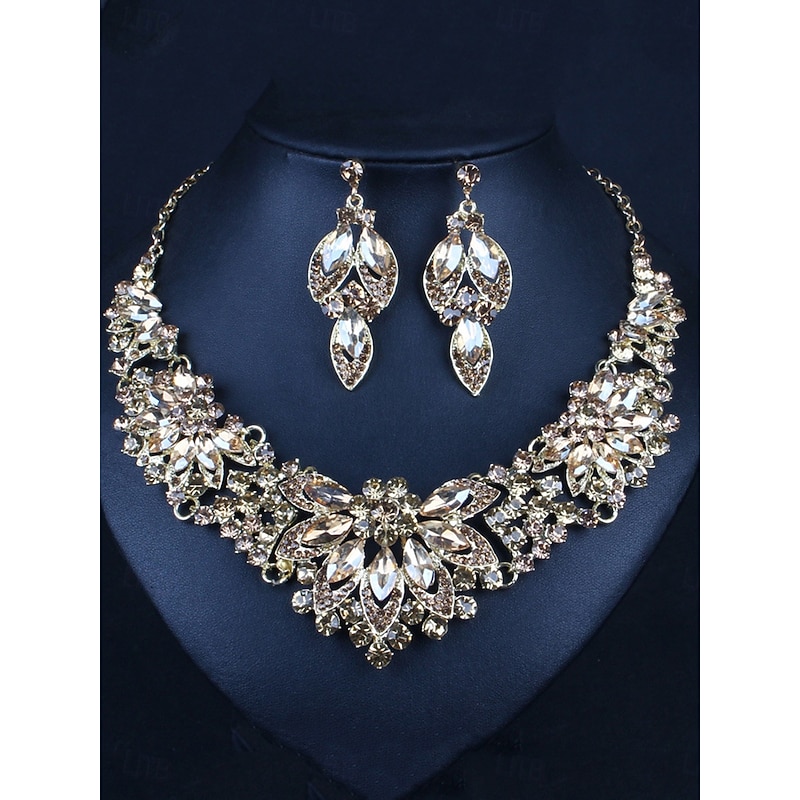 Jewelry Set 2pcs Green Cubic Zirconia Chrome Imitation Diamond 1 Necklace Earrings Women's Elegant Vintage Fashion Vintage Style Classic Jewelry Set For Wedding Party4