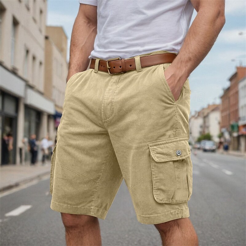 Men's Cargo Shorts Shorts Bermuda shorts Multi Pocket Straight Leg Plain Breathable Moisture Wicking Knee Length Outdoor Casual Camping & Hiking Fashion Streetwear Black Navy Blue Micro-elastic2