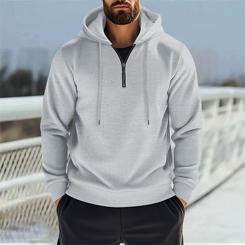 Men's Hoodie Quarter Zip Hoodie Black White Blue Khaki Gray Hooded Plain Drawstring Sports & Outdoor Daily Holiday Polyester Streetwear Basic Casual Spring Fall Clothing Apparel Hoodies Sweatshirts