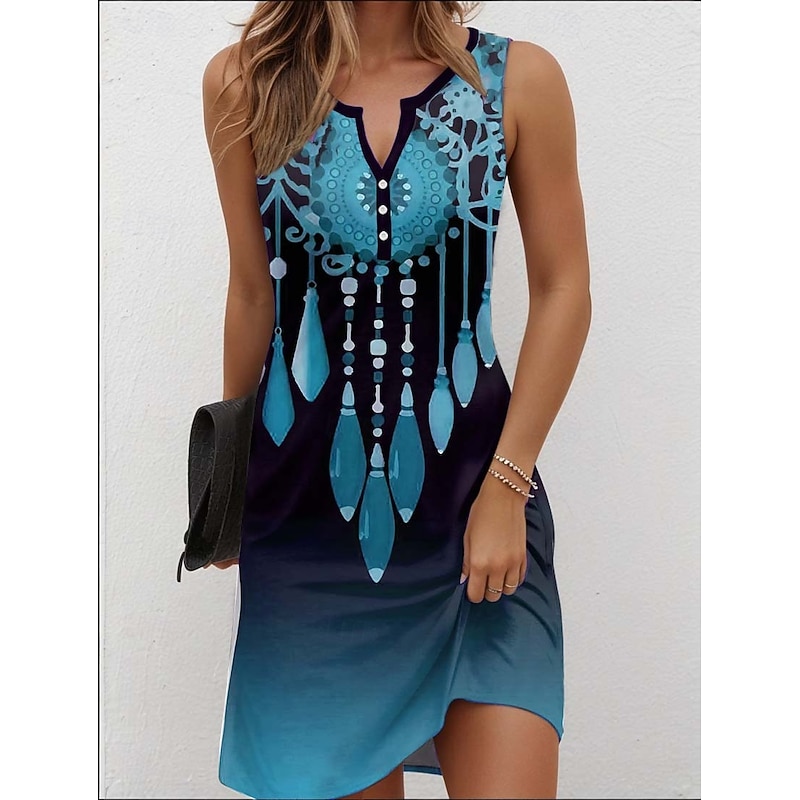 Women's Mini Dress Casual Dress Petite Dress Sundress Summer Dress Vintage Casual Vacation Daily Holiday Regular Fit Floral Graphic Bohemian Sleeveless V Neck Red Blue Purple Green Summer2