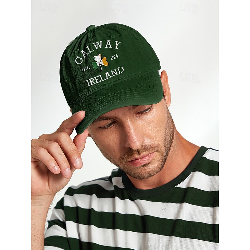 St. Patrick's Day Galway Ireland Baseball Cap with Shamrock Design – Green Cotton Hat for Men and Women