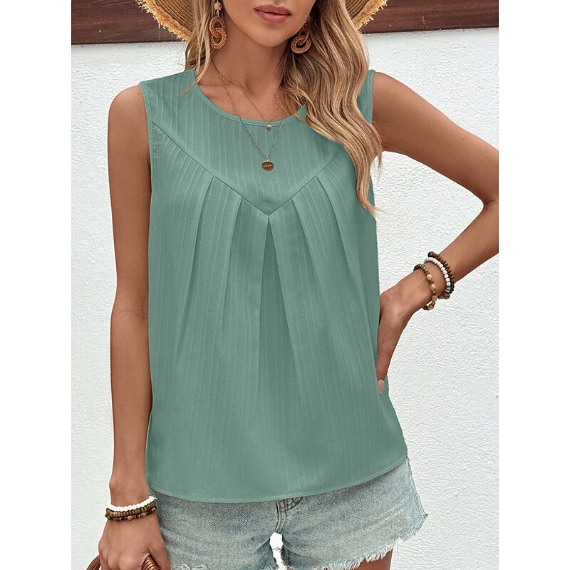 Women's Camisole Tank Top Solid Color Stylish Casual Sleeveless Crew Neck Regular Tops Daily Sky Blue Green Khaki Beige Summer3