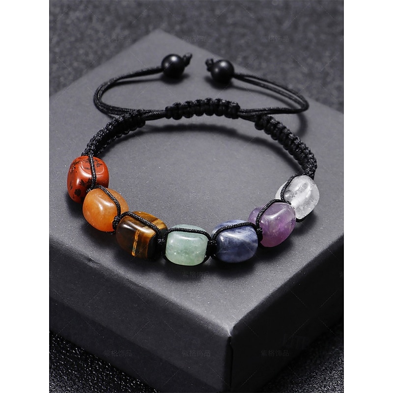 Multicolor Natural Stone Bracelet for  Women  Adjustable Macrame Cord, Healing Crystals, Boho Chic Style  Ideal for Spiritual, Casual, or Everyday Wear