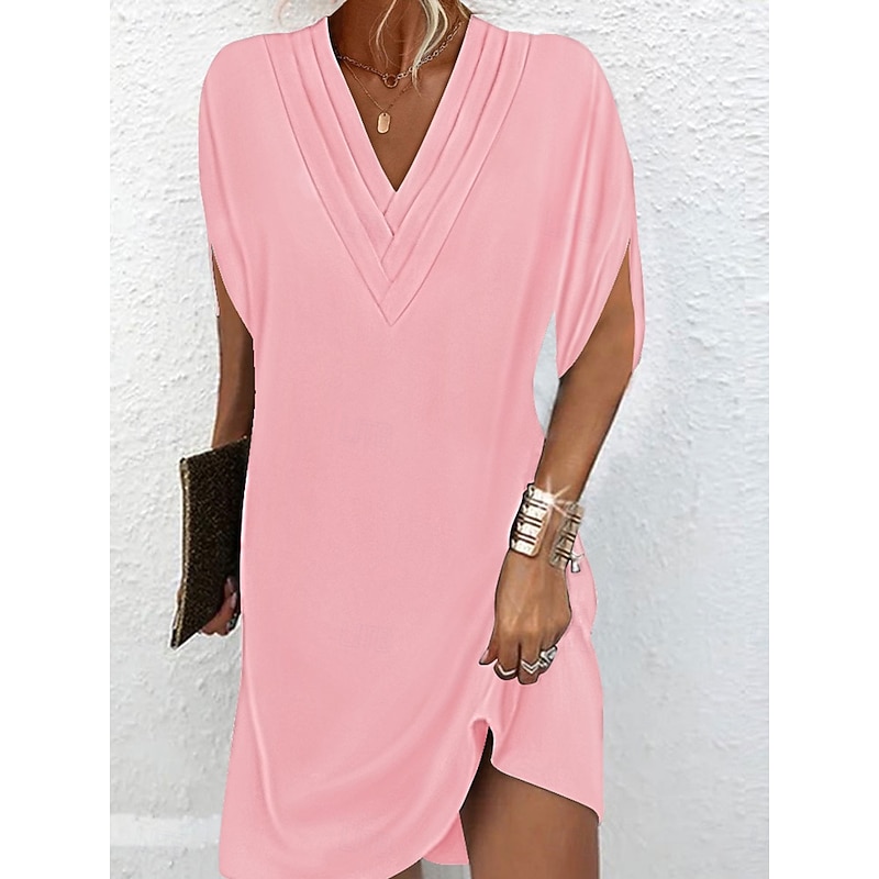 Women's Mini Dress Shift Dress Work Dresses Basic Casual Batwing Sleeve Work Daily Regular Fit Plain Short Sleeve V Neck Pink Orange Green Army Green Summer Spring2