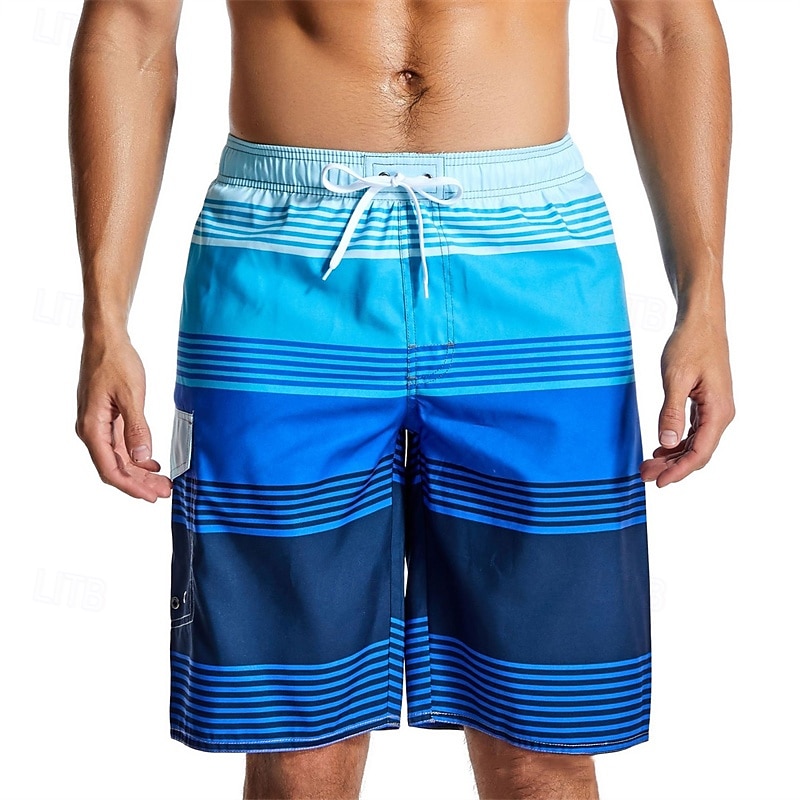 Men's Swim Trunks Swim Shorts Board Shorts Bottoms Drawstring with Pockets Swimming Surfing Beach Water Sports Stripes Printed Summer Spring3