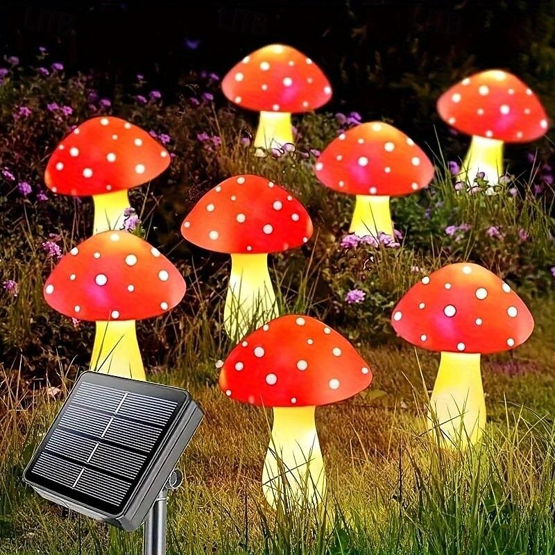 1 Pc outdoor solar red mushroom shaped waterproof ground mounted light string, courtyard garden lawn path fence, wedding festival atmosphere decoration light string2
