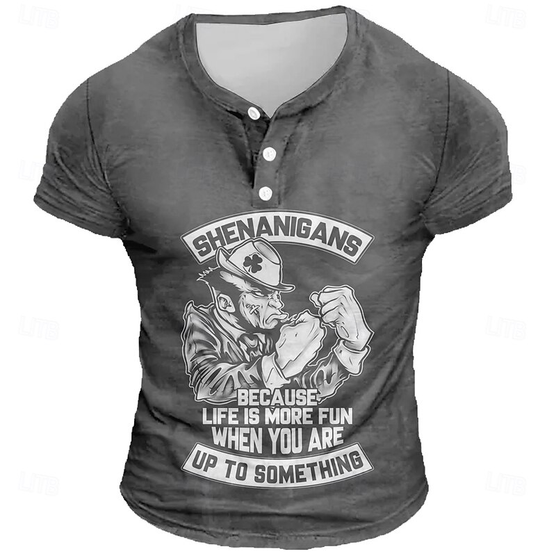Men's Text Funny T Shirt Henley Shirt Short Sleeve Designer Retro Vintage Street Casual Daily Summer Spring Black Navy Blue Green Gray Henley Henley T-Shirt3