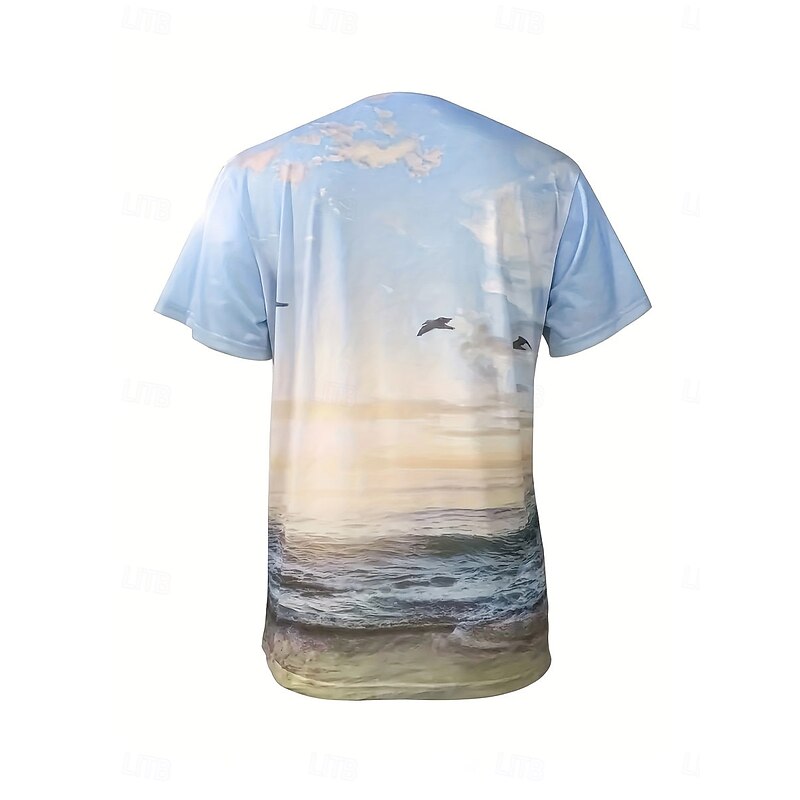 Women's T Shirt Ocean Casual Short Sleeve Round Neck Regular Tops Daily Print Blue Summer3