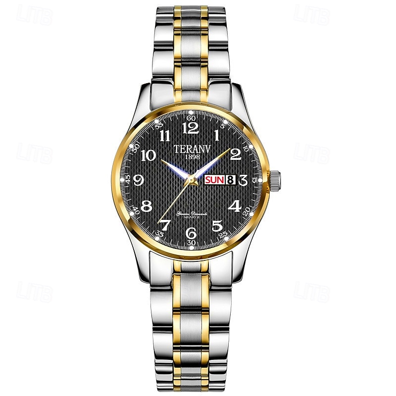 A New Digital Circular Dial Women'S Business Watch Ipx7 Waterproof Luminous Calendar Week Display Alloy Strap Multi-Functional Fashion Trend Quartz Watch Suitable For Travel Leisure Women'S Watch3