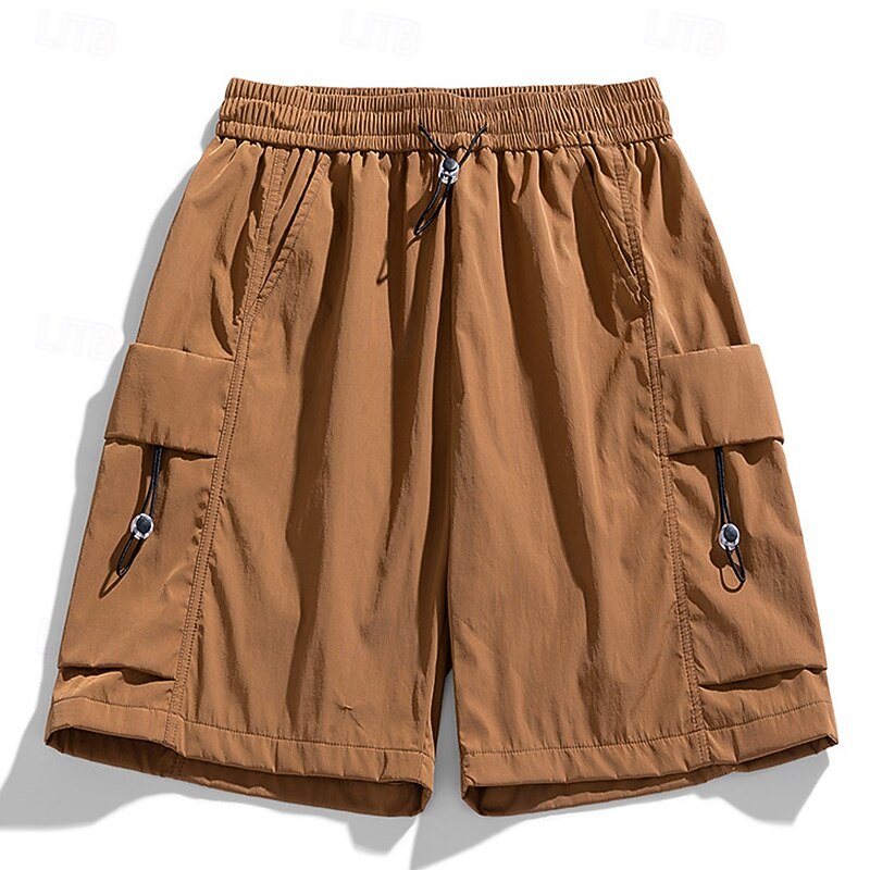 Men's Cargo Shorts Shorts Bermuda shorts Casual Shorts Elastic Waist Multi Pocket Straight Leg Plain Breathable Moisture Wicking Knee Length Outdoor Casual Running Sports Fashion Black Purple3