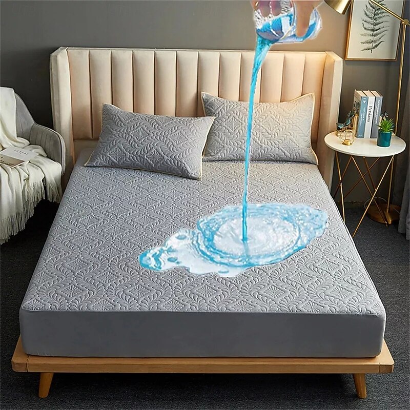 Queen Full King Protective Bed Cover Waterproof Bed Protector Protective Mattress Cover Protector Pad with Straps Breathable Soft Dirt-Proof Bed Mattress Cover Skin Friendly Mattress Topper Washable2