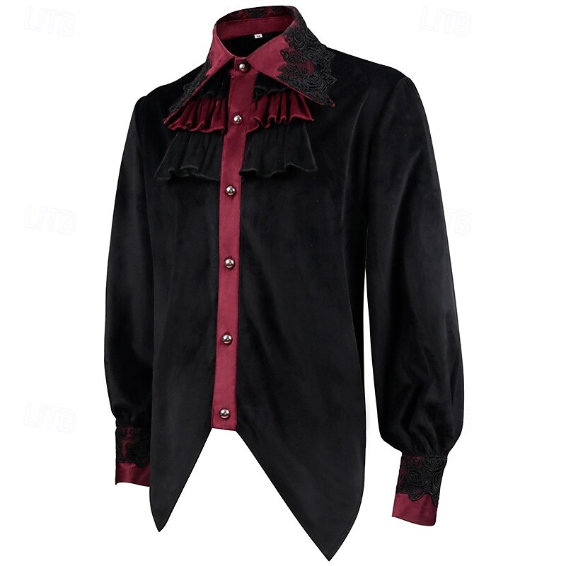 Punk & Gothic Medieval Renaissance Blouse / Shirt Vampire Gentleman Flounced Solid Color Fancy Dress Men's Fantasy Royal Steampunk Masquerade Performance Stage Renaissance Fair Adults' Shirt Blouse3