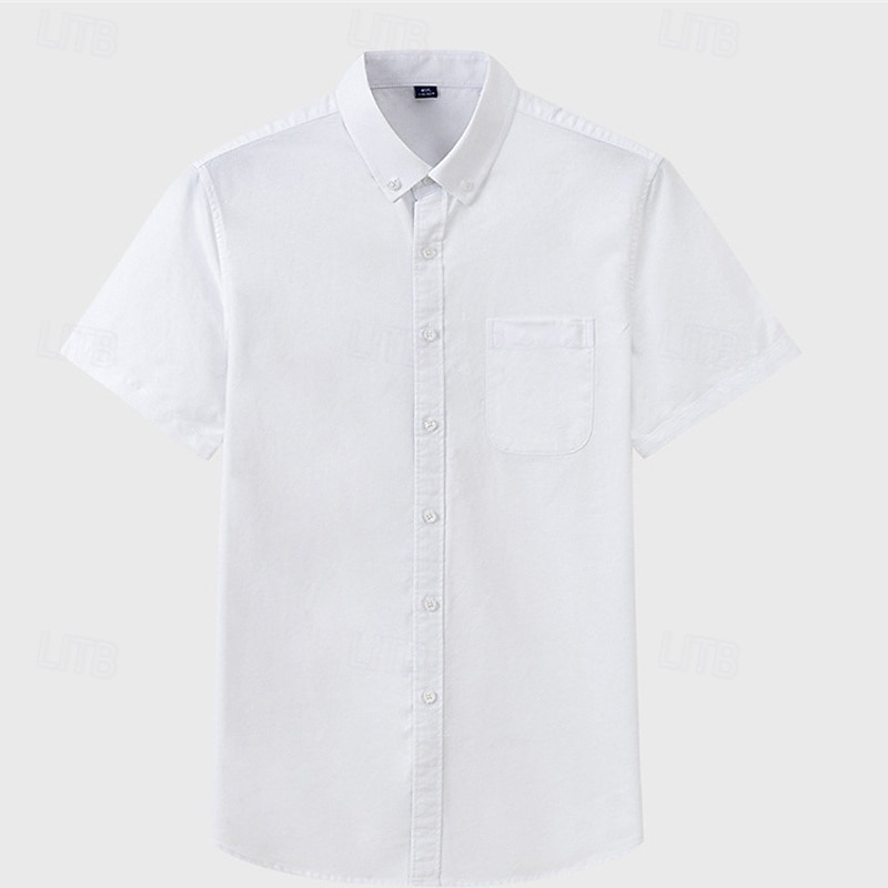 Men's Shirt Dress Shirt Button Up Shirt Solid Color Wedding Party White Sky Blue Gray Short Sleeve Lapel Summer Spring Clothing Apparel Pocket3