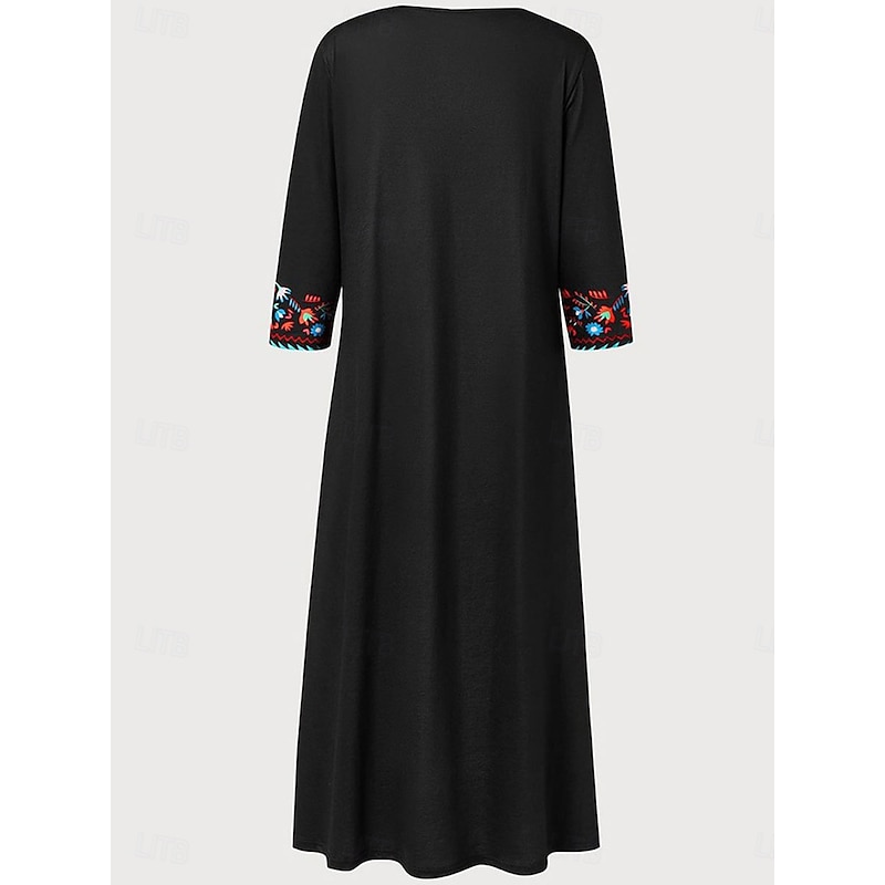 Women's Midi Dress Long Sleeve Boho Dress A Line Dress Boho Dress Stylish Casual Vacation Casual Daily Regular Fit Graphic Long Sleeve V Neck Black Wine Navy Blue Summer Spring Fall3