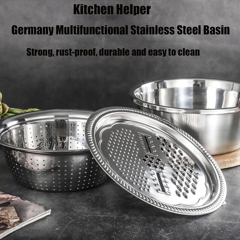 Smartdwel Basin, Germany Multifunctional Stainless Steel Basin, Smartdwel Multifunctional Stainless Steel Basin, 3 in 1 Stainless Steel Shredding & Drainage Chopping Basin3
