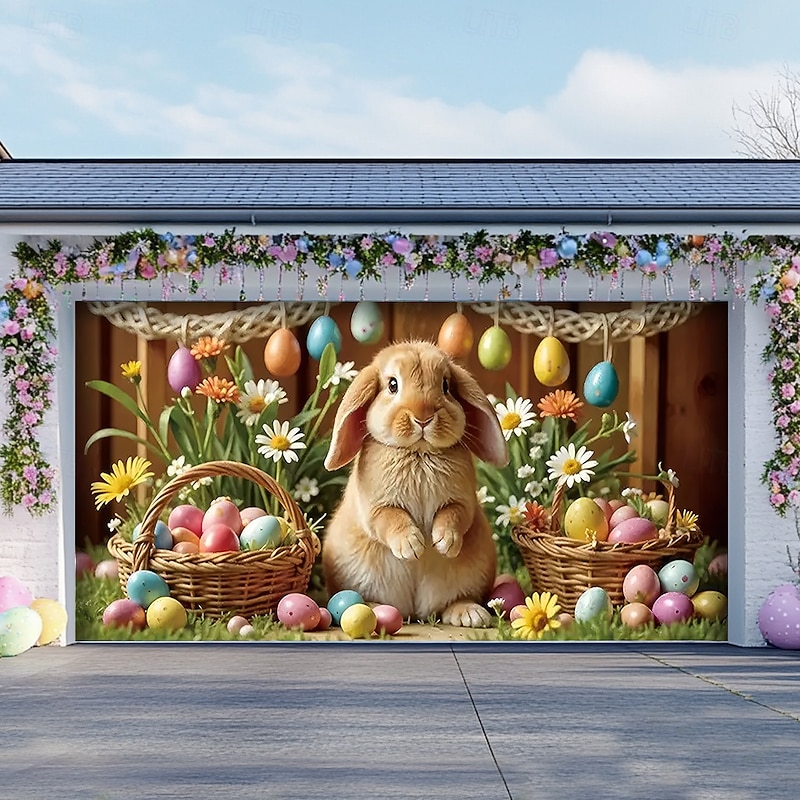 Rabbit Door Decorations Garage Door Cover Outdoor Banner Large Backdrop for Holiday Outdoor Garage Door Home Wall Decorations