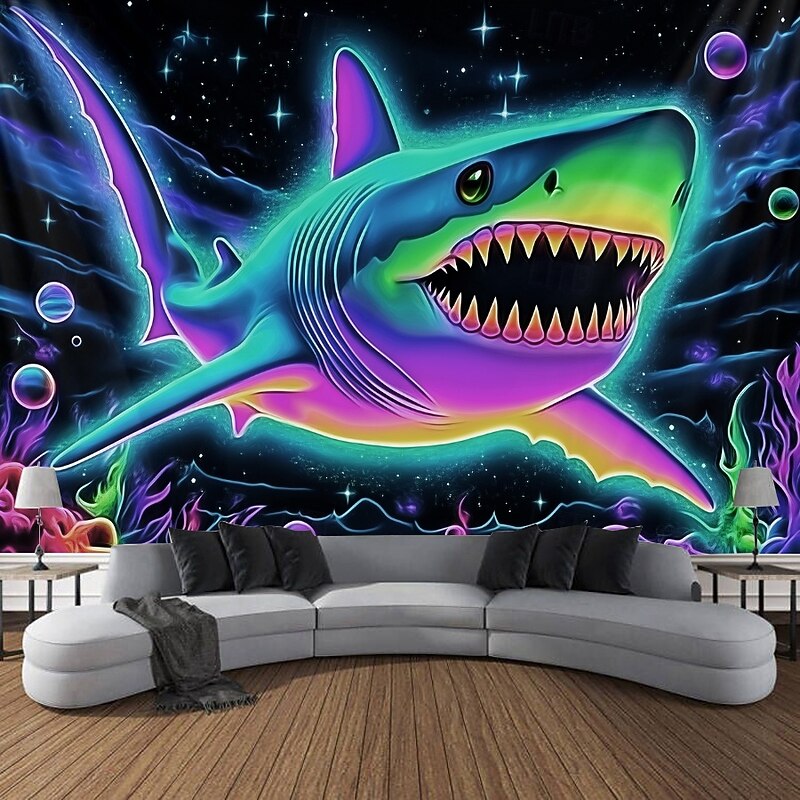 Blacklight Tapestry Glow in the Dark Glow Party UV Reactive Animal Shark Trippy Misty Nature Landscape Hanging Tapestry Wall Art Mural for Living Room Bedroom3