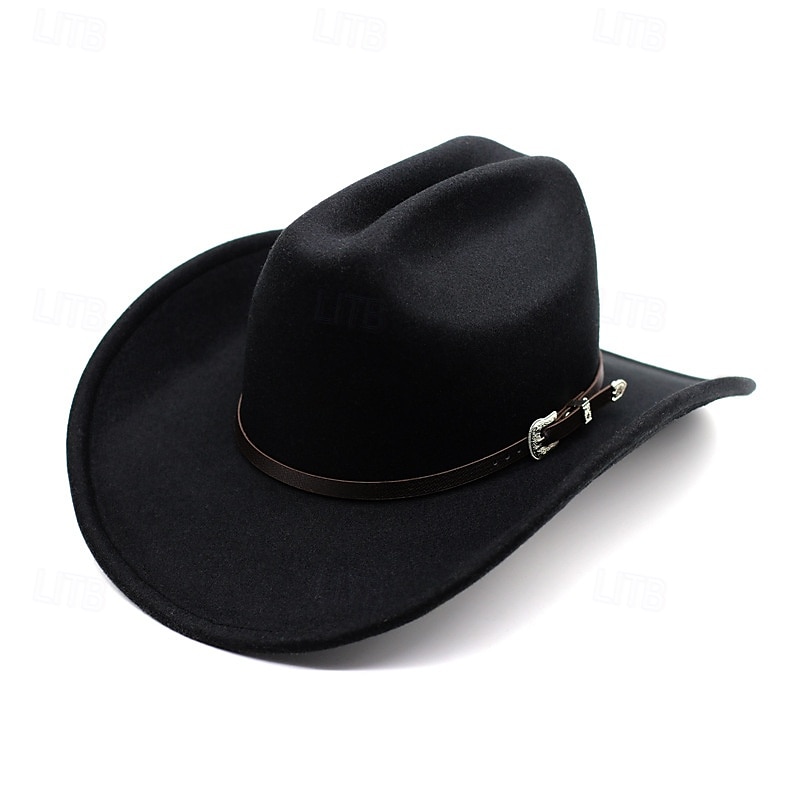 Western Men's Woolen Cowboy Hat Metal Buckle Vintage Knight Hat Chapeu Cowb2
