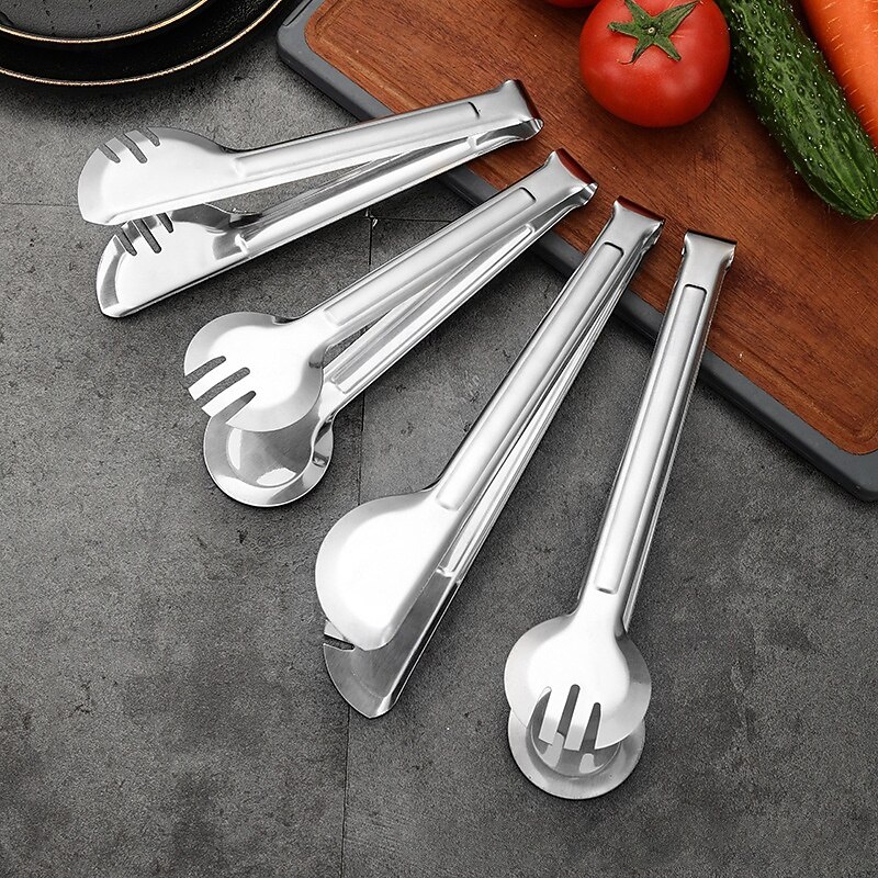 1Pc Stainless Steel BBQ Tongs - Heat Resistant & Non-Magnetic Food Clip for Outdoor Grilling - Safe & Durable