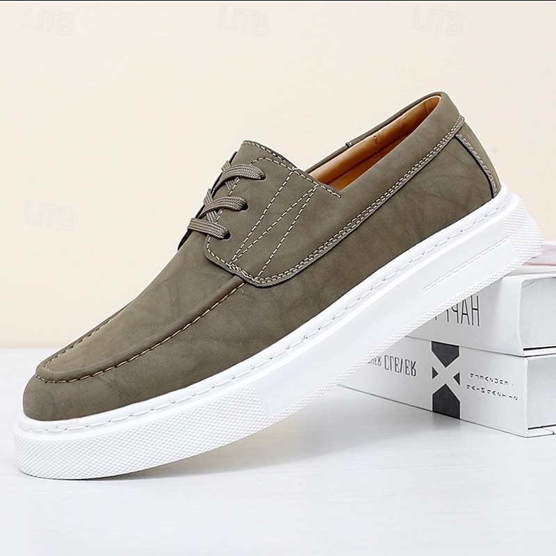 Men's Casual Lace-Up Shoes, Comfortable Breathable Faux Leather with White Sole, Stylish and Versatile for Everyday Wear