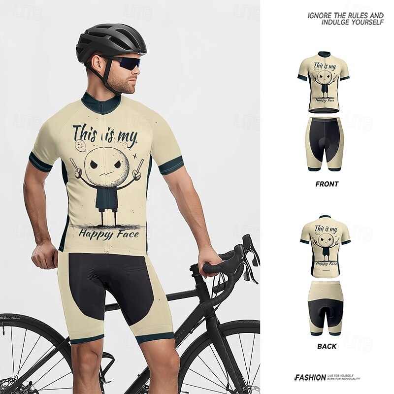 Men's Cycling Jersey with Shorts Graffiti Short Sleeve Bike Clothing Suit with 3 Rear Pockets Mountain Bike MTB Road Bike Cycling Front Zipper Sweat wicking Comfortable Breathable Sports Khaki