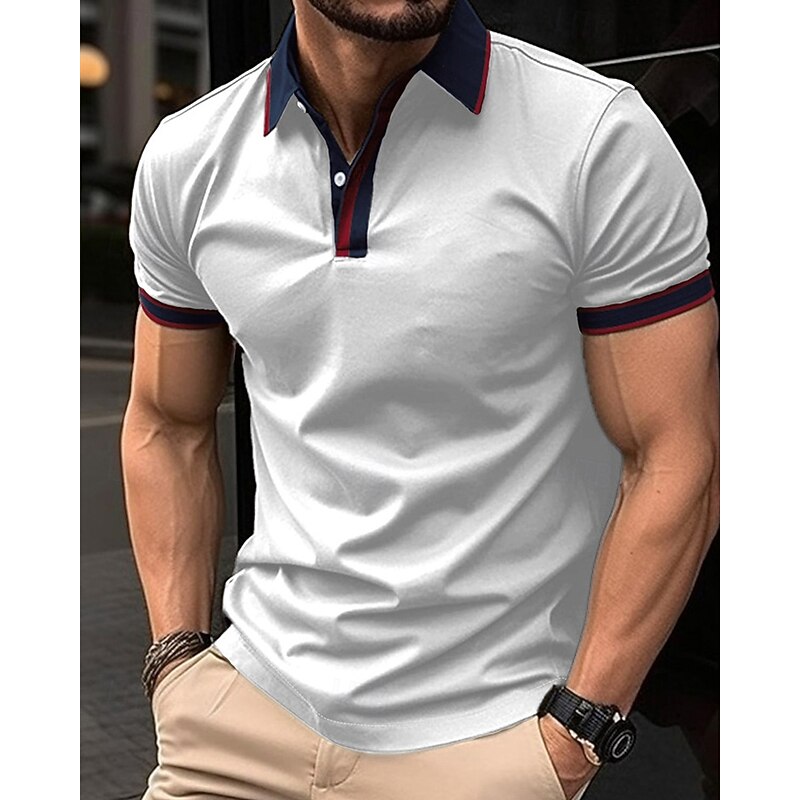 Men's Golf Shirt Golf Polos Shirts Work Casual Lapel Short Sleeve Basic Modern Color Block Patchwork Buttons Summer Spring Regular Fit Apricot Black White Red Blue Orange Golf Shirt3