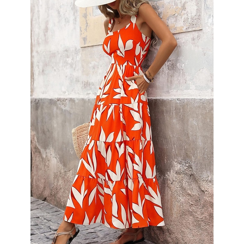Women's Maxi Dress Casual Dress A Line Dress Slip Dress Stylish Casual Vacation Daily Regular Fit Floral Sleeveless Strap Pink Blue Purple Orange Summer4