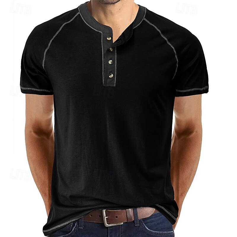 Men's Button T Shirt T Shirt Henley Shirt Short Sleeve Shirt Short Sleeve Henley Summer Solid / Plain Color Fashion Designer Fashion Vacation Street Going out Wine Navy Black Top Tee for Men3